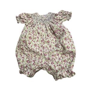 Bubble‎ Romper VTG Floral Ditsy Smocked Baby Girl Purple Embroidered 80s 18 Mos